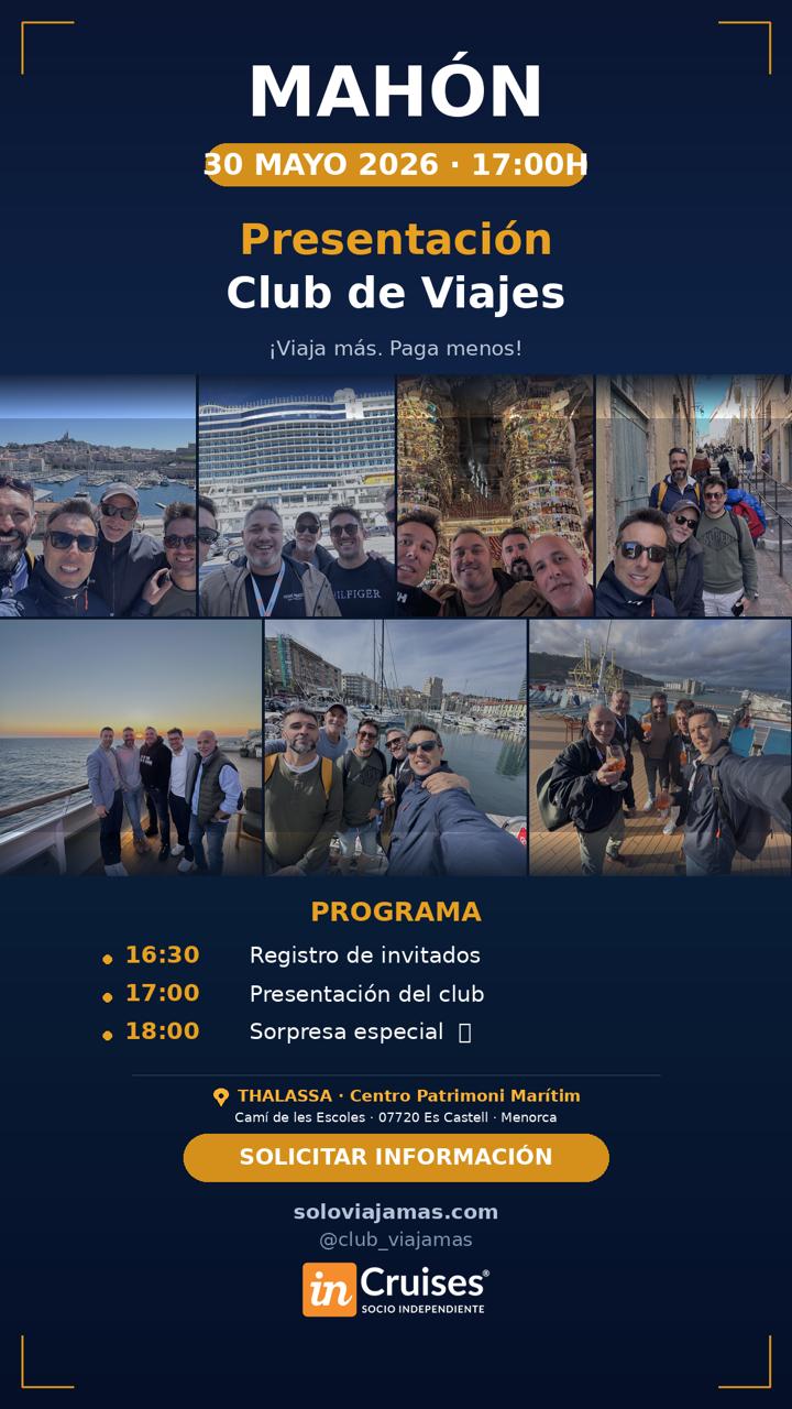 Cartel evento 30 mayo 2026 - Club de Viajes Mahón
